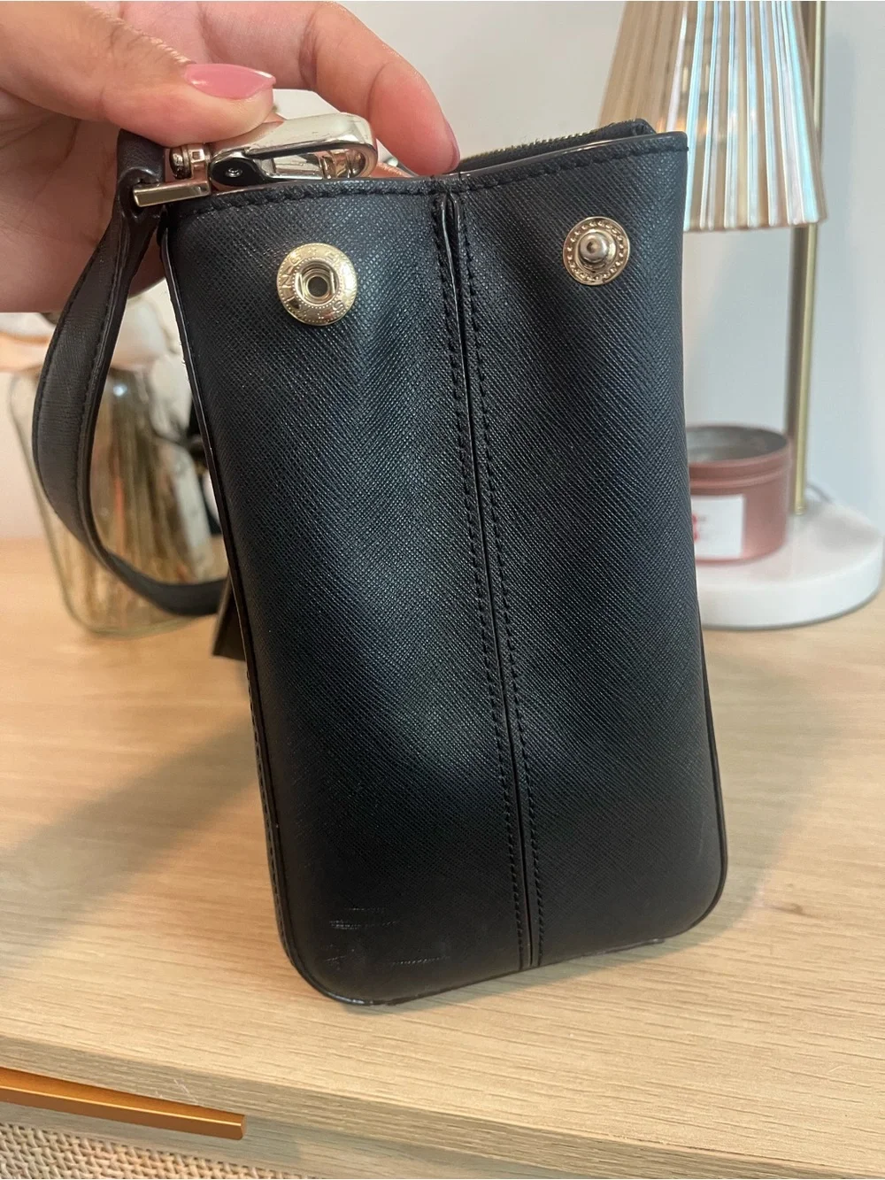 kate spade Black Structured Saffiano Satchel with Gold Hardware